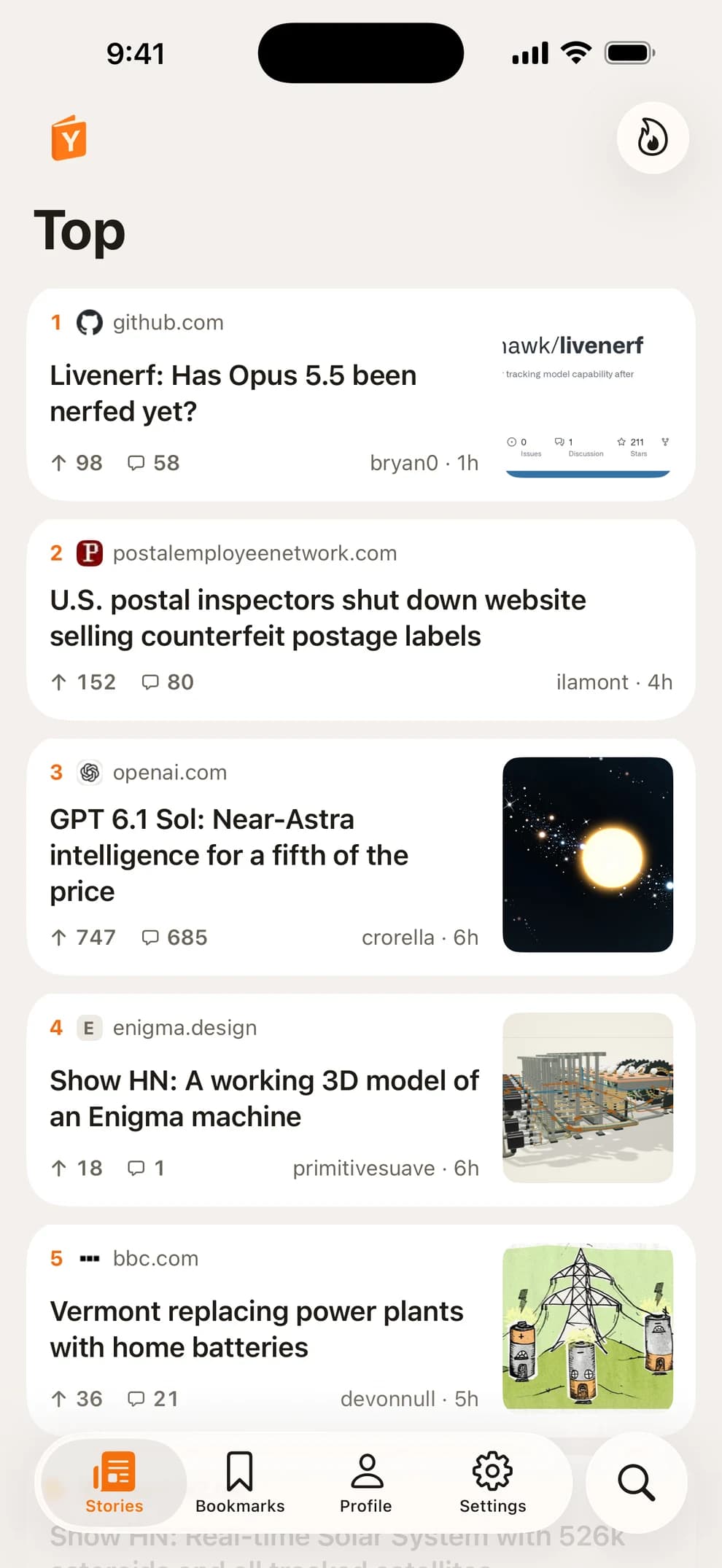 The Top stories feed in Light Mode