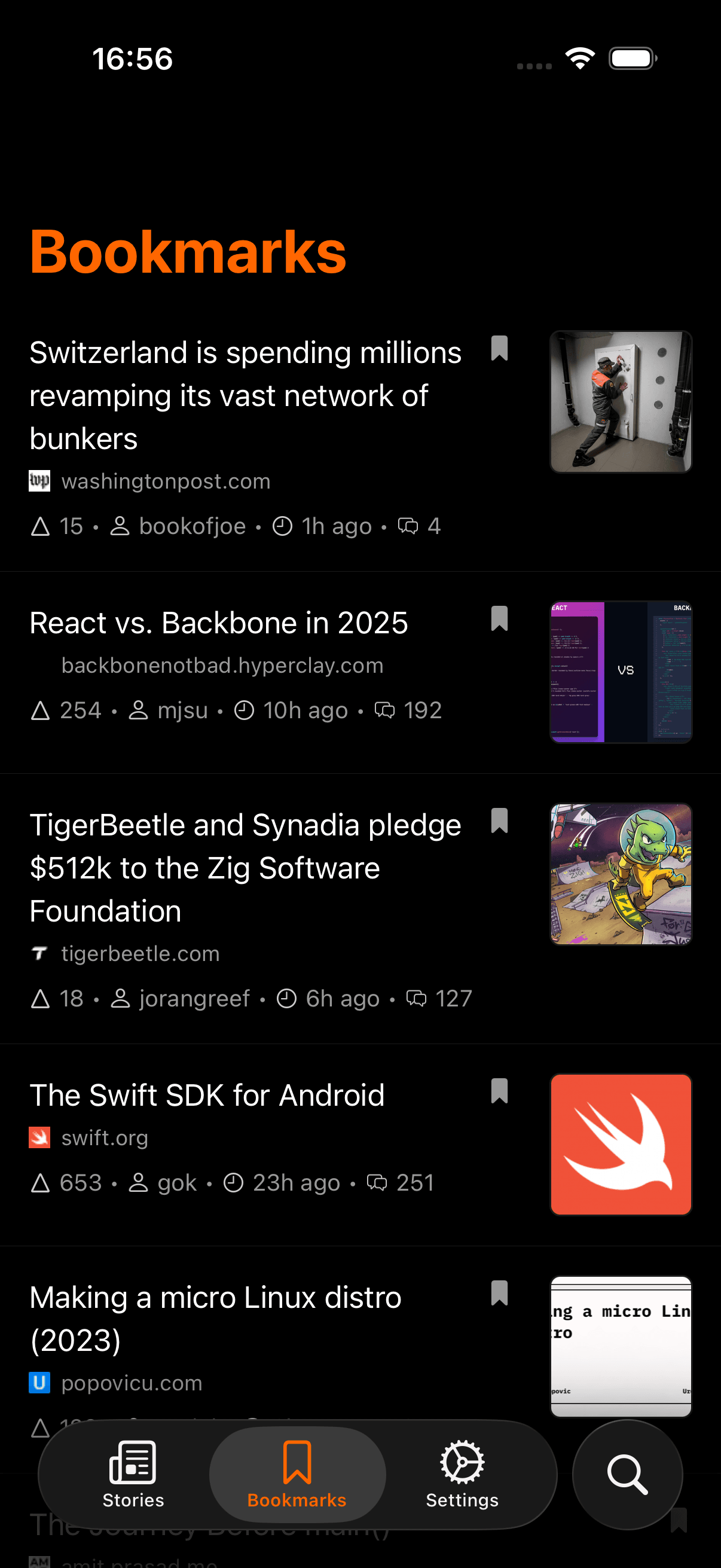 Saved bookmarks