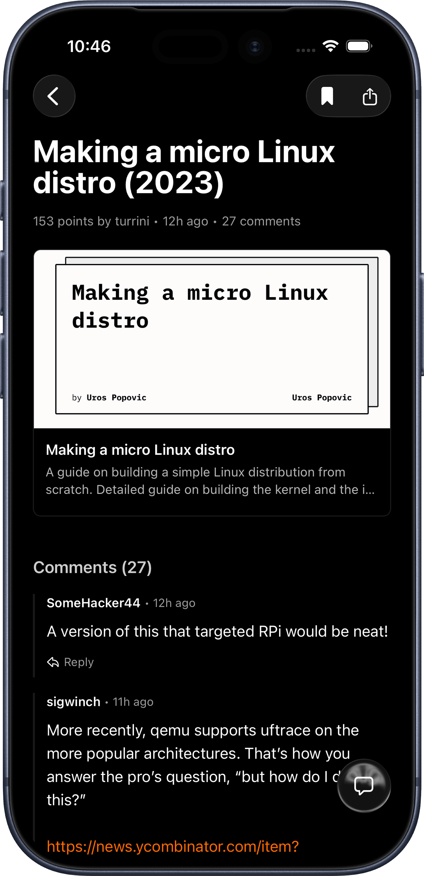 Threaded discussions in Hacker Reader