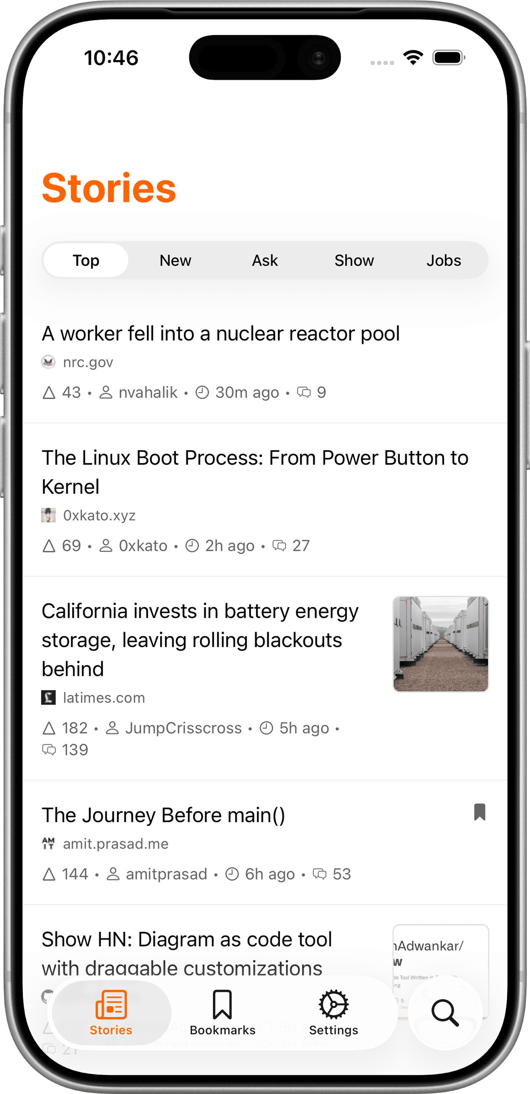 Hacker Reader home feed